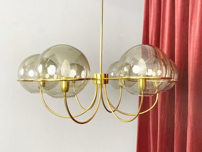 italian brass ceiling light with 6 smoked glass globes 1960s 1