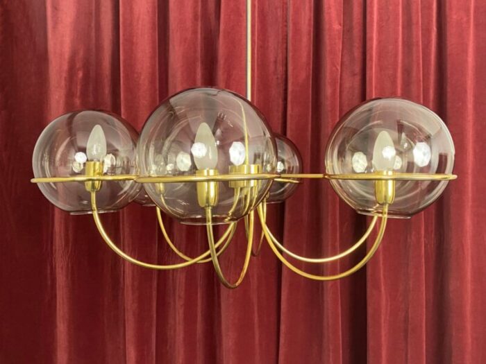 italian brass ceiling light with 6 smoked glass globes 1960s 5