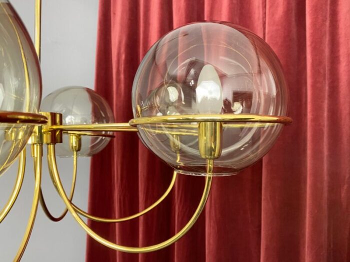 italian brass ceiling light with 6 smoked glass globes 1960s 6