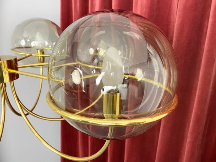 italian brass ceiling light with 6 smoked glass globes 1960s 7