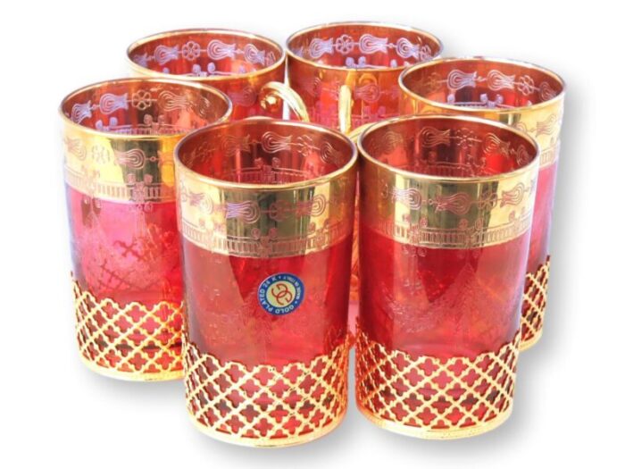 italian cranberry and gold beverage cups set of 6 2463