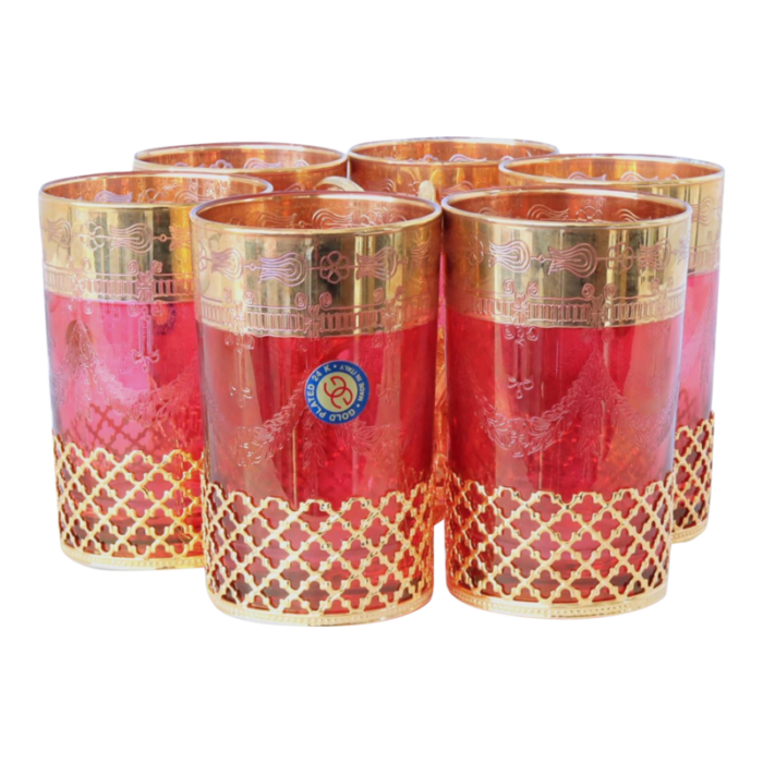 italian cranberry and gold beverage cups set of 6 8456