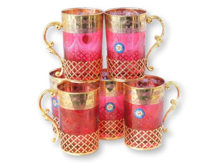 italian cranberry and gold beverage cups set of 6 8686