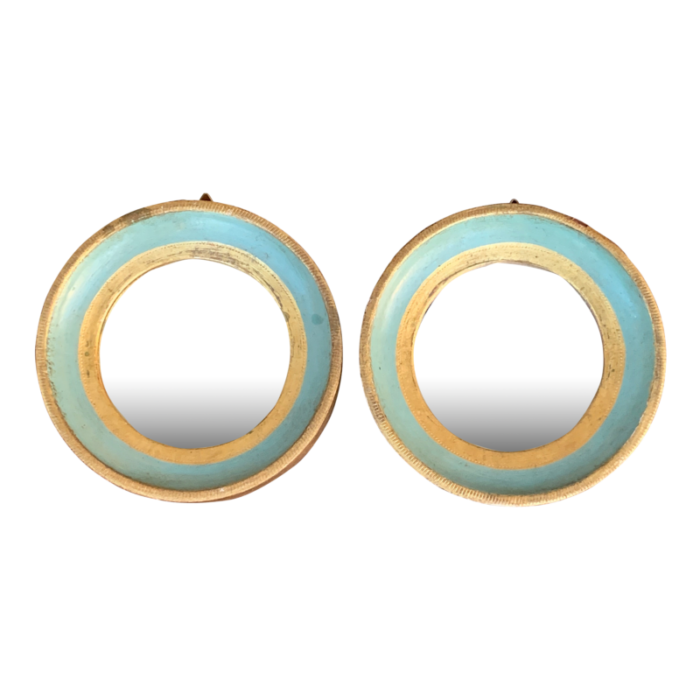 italian florentine green and gold round wall mirrors pair 5321