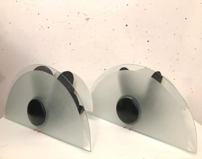 italian glass and metal wall lights 1980s set of 2 1