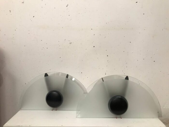 italian glass and metal wall lights 1980s set of 2 6