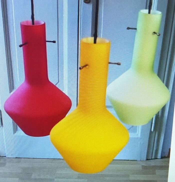 italian glass hanging lamp in yellow red and blue 1960s 2