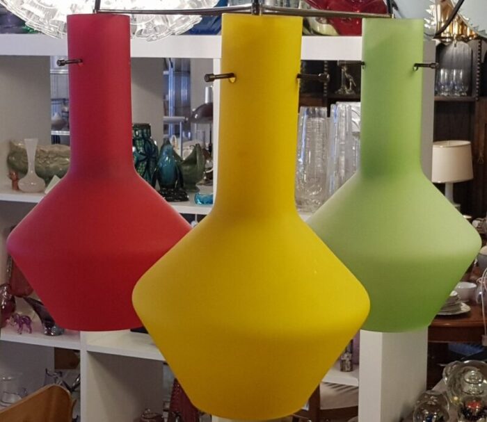 italian glass hanging lamp in yellow red and blue 1960s 3