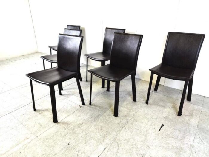 italian leather dining chairs 1980s set of 6 4096