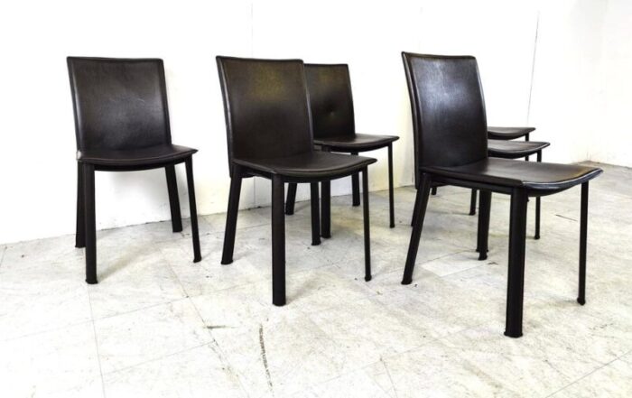 italian leather dining chairs 1980s set of 6 4355