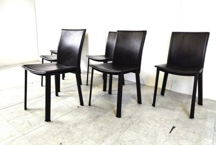 italian leather dining chairs 1980s set of 6 6651