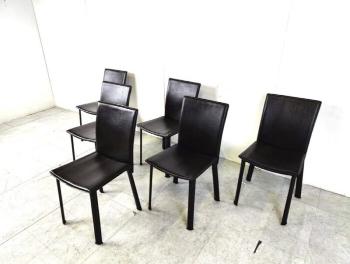 italian leather dining chairs 1980s set of 6 7325