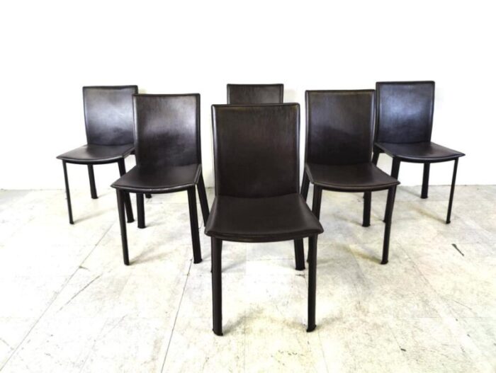 italian leather dining chairs 1980s set of 6 7736