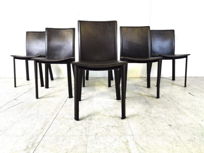 italian leather dining chairs 1980s set of 6 9174