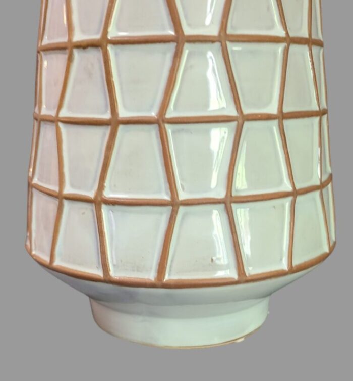 italian mid century modern white and tan glazed terra cotta geometric pattern vase 5385