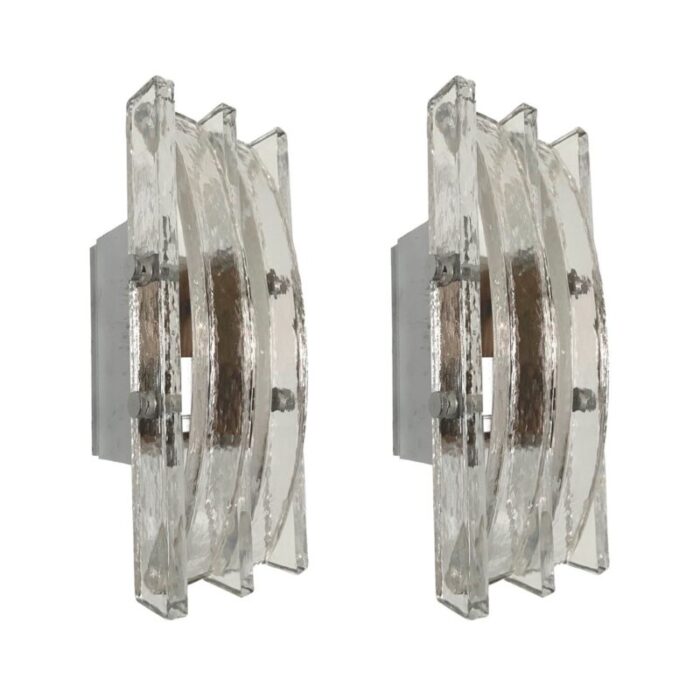 italian murano crystal wall lights from poliarte 1970s set of 2 1