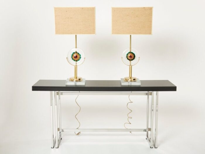 italian murano glass brass rattan table lamps 1970s set of 2 8