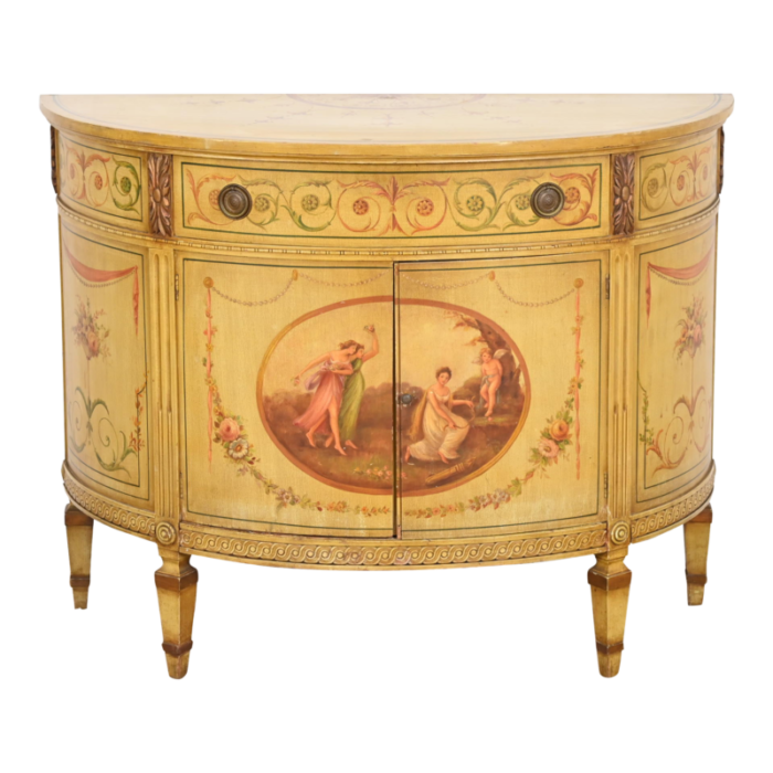 italian neoclassical hand painted demilune console or bar cabinet 5633