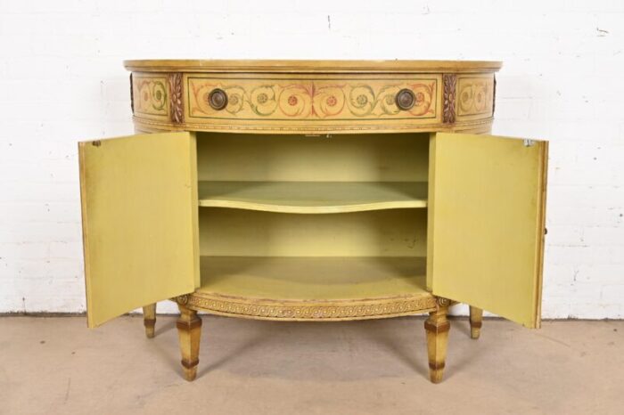 italian neoclassical hand painted demilune console or bar cabinet 6803