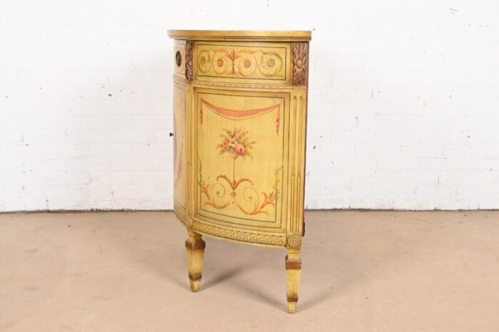 italian neoclassical hand painted demilune console or bar cabinet 9494