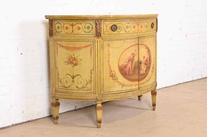 italian neoclassical hand painted demilune console or bar cabinet 9500