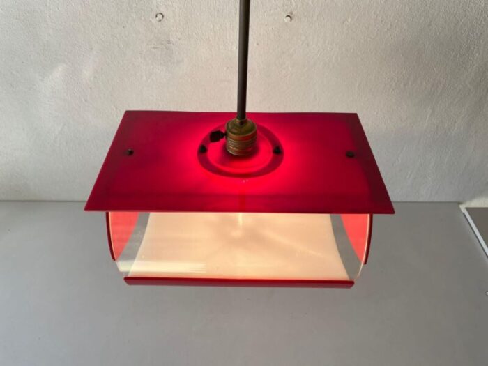 italian red plastic pendant lamp 1970s 3