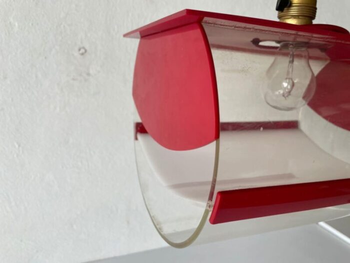 italian red plastic pendant lamp 1970s 5