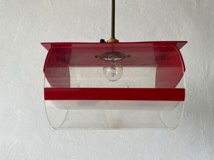 italian red plastic pendant lamp 1970s 6