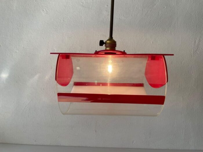 italian red plastic pendant lamp 1970s 7