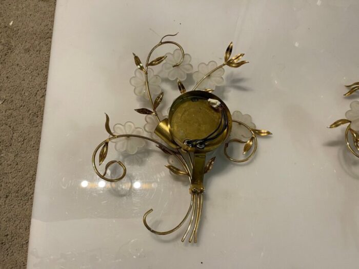 italian satinated glass flower wall lights set of 2 3