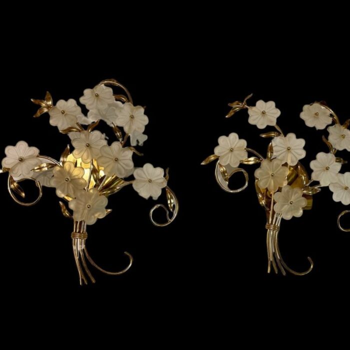 italian satinated glass flower wall lights set of 2 8