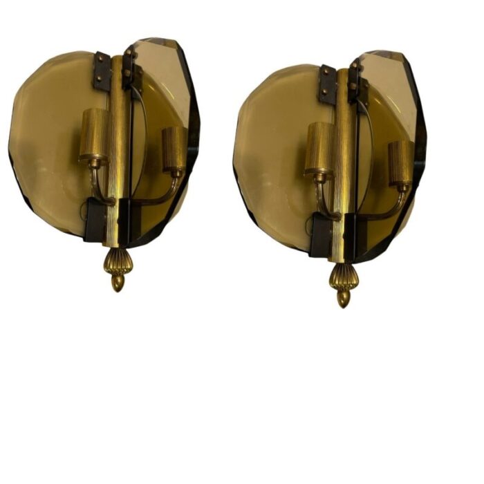 italian smoked cut glass wall lights set of 3 10