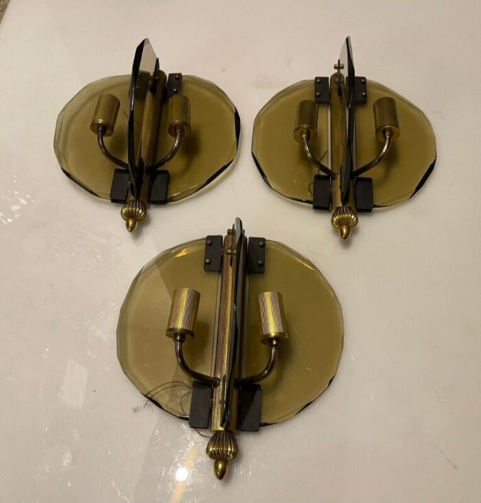 italian smoked cut glass wall lights set of 3 3