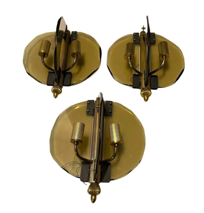 italian smoked cut glass wall lights set of 3 5