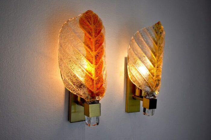 italian two tone murano wall lamps from mazzega 1970s set of 2 4