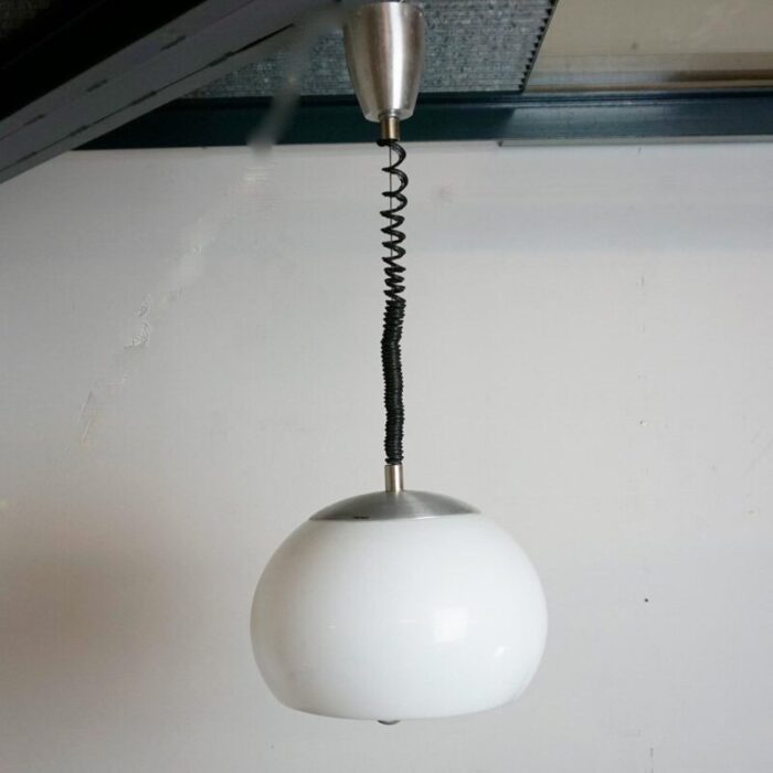 italian white acrylic aluminum hanging lamp from stilux milano 1960s 1