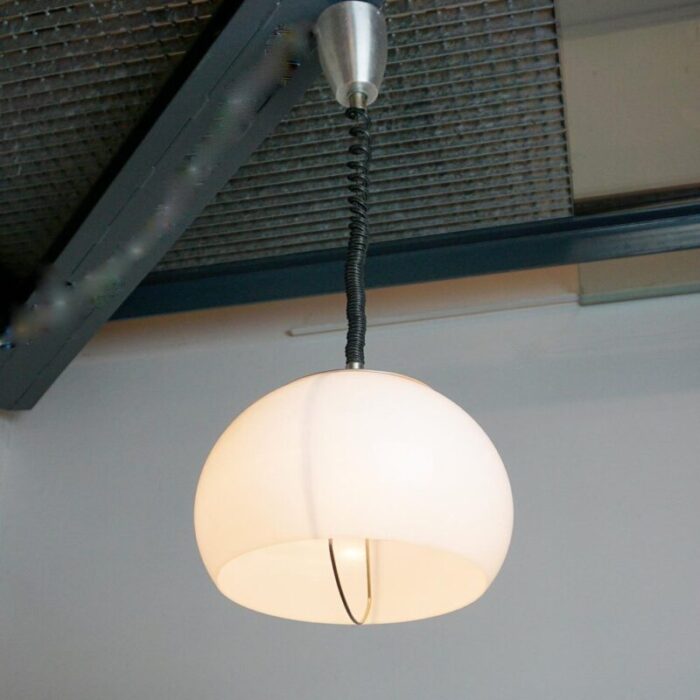 italian white acrylic aluminum hanging lamp from stilux milano 1960s 6