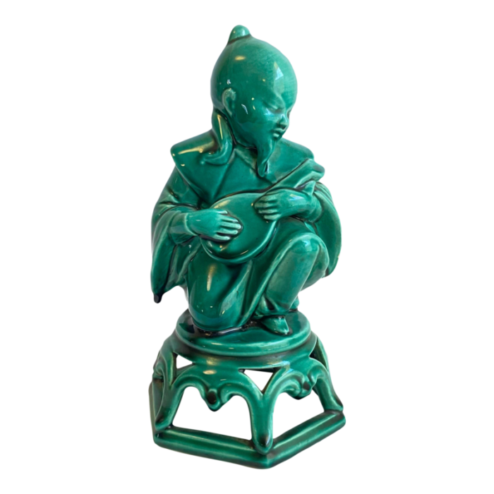 japanese figural man musician statue teal green glaze signed italy 1483