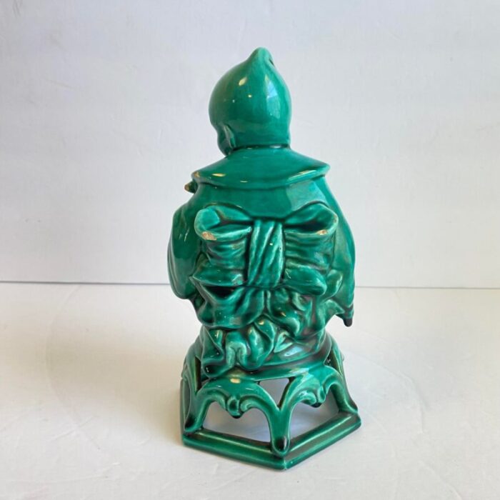 japanese figural man musician statue teal green glaze signed italy 5864