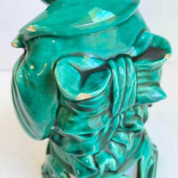 japanese figural man musician statue teal green glaze signed italy 6587