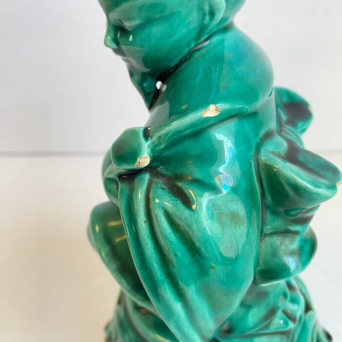 japanese figural man musician statue teal green glaze signed italy 9410