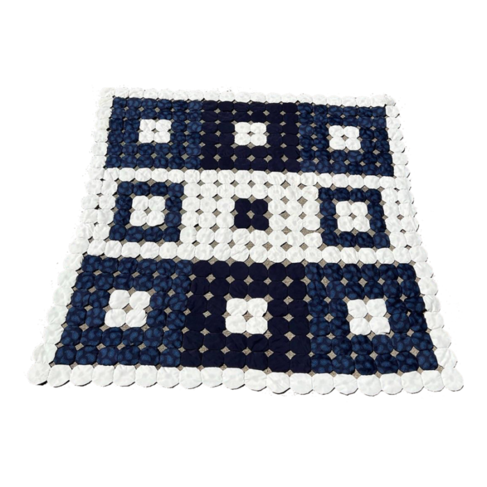 large 1970s handmade navy blue patch quilt 2536