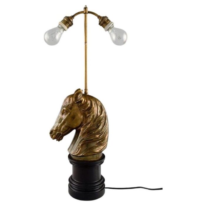 large 20th century brass horse head table lamp from la maison charles france 1