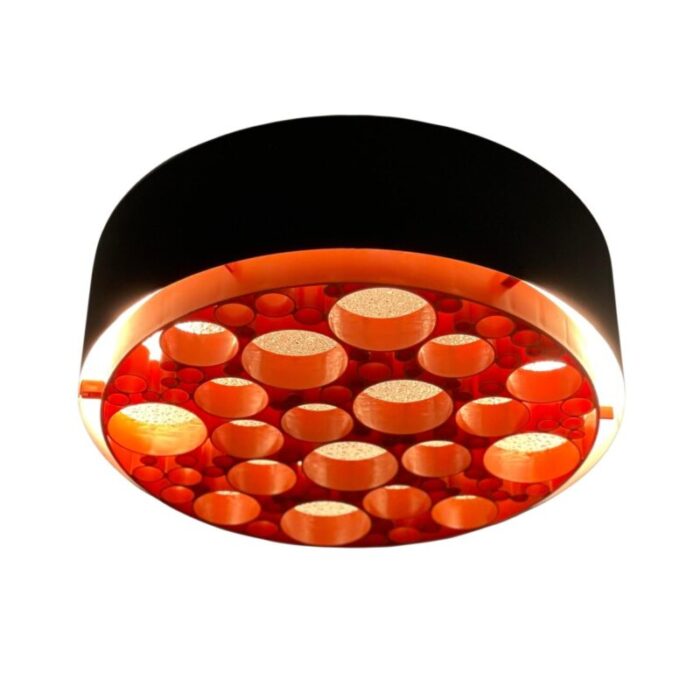 large alliance ceiling lamp with orange rings from raak 1970s 1