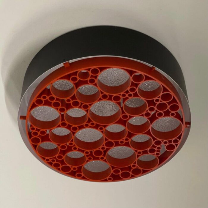 large alliance ceiling lamp with orange rings from raak 1970s 4