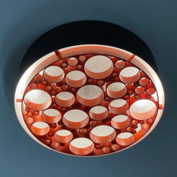 large alliance ceiling lamp with orange rings from raak 1970s 5