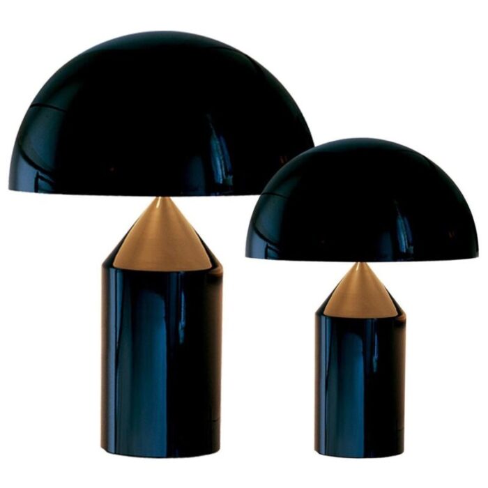 large and medium black atollo table lamps by vico magistretti for oluce set of 2 1