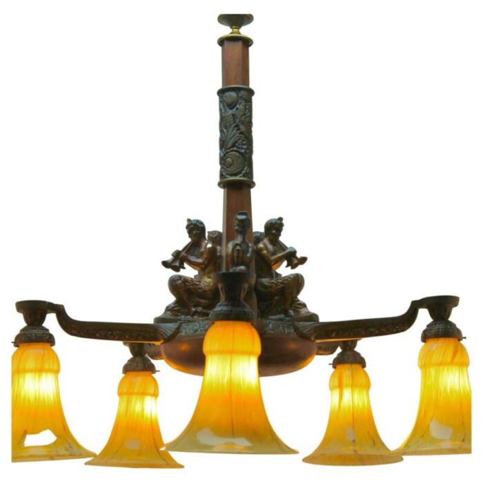 large art deco cast bronze chandelier 1