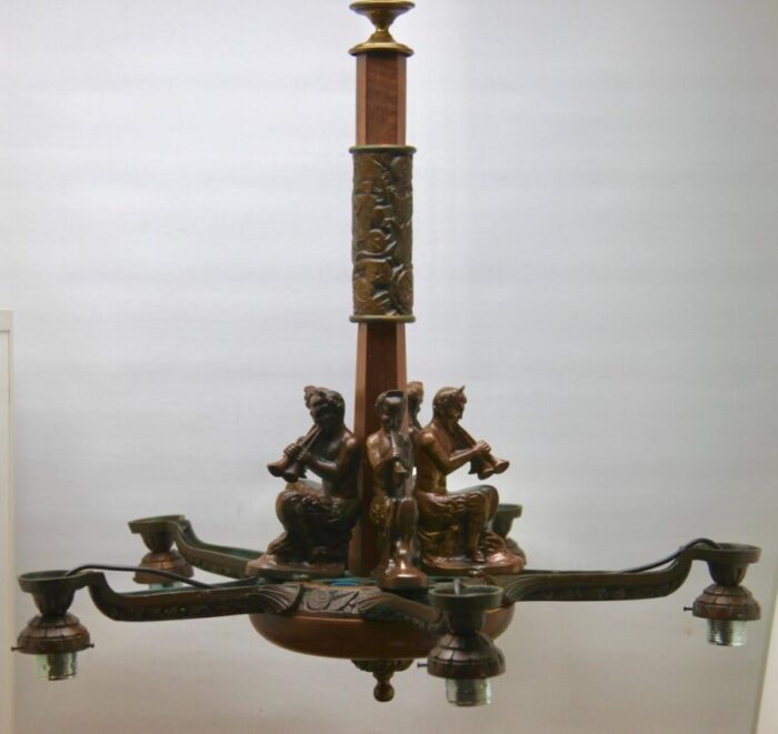 large art deco cast bronze chandelier 10