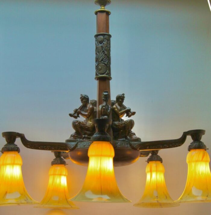 large art deco cast bronze chandelier 2